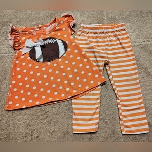 Baby Toddler Girl Orange White Football Outfit 2 Pcs Size 12/18m